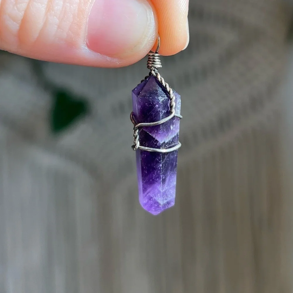 1” Amethyst Crystal Point Pendant Boho, Hippie, Spiritual, Healing Stone Jewelry